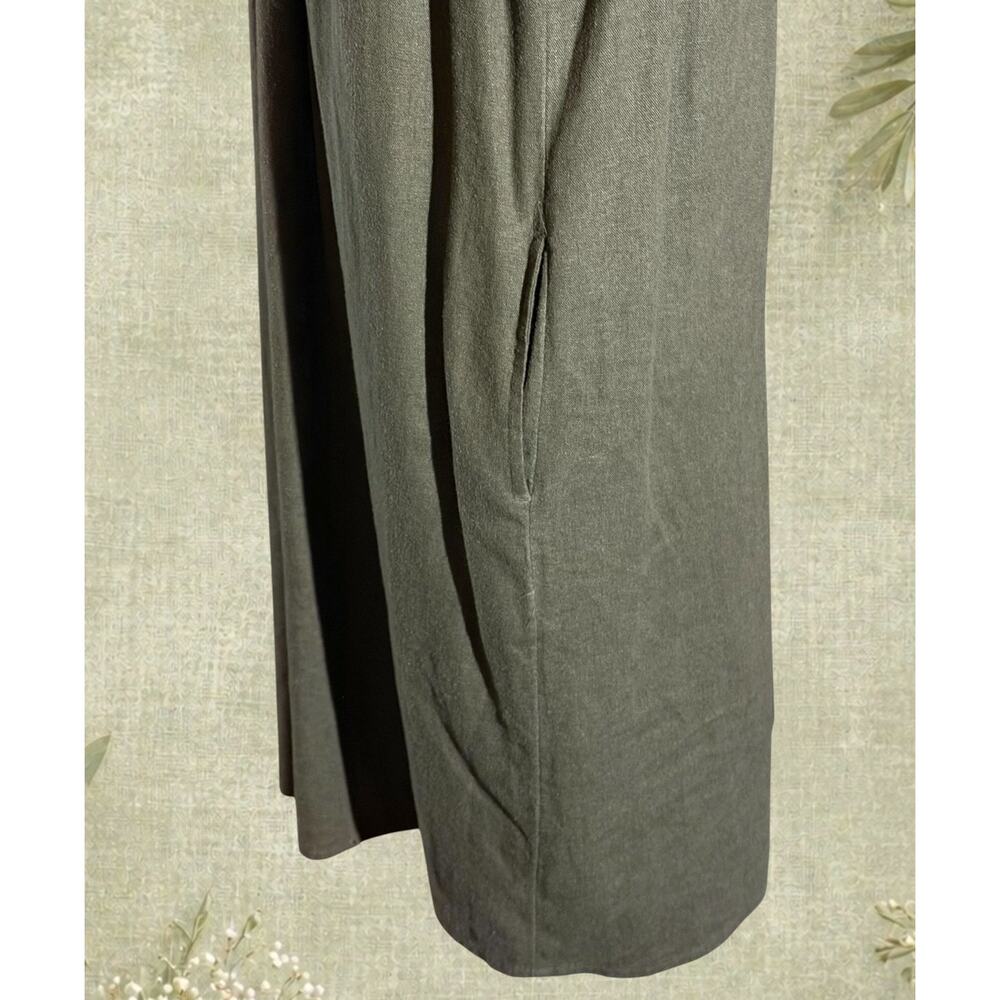 Sonoma Linen Blend Olive Sleeveless Dress L Pintuck Pockets Casual Artsy Midi - Picture 5 of 9
